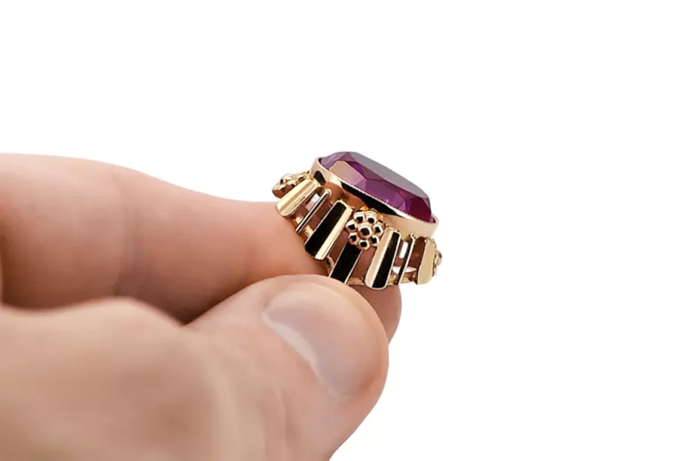 Originál Vintage 14K Produkt s Pink Gold Ametyst Ring Vintage VRC043R štýl